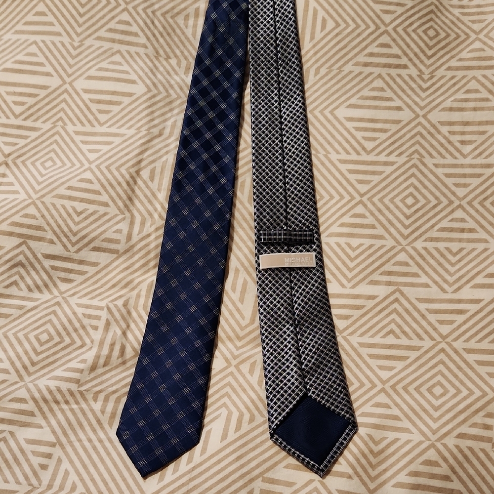 2 Michael Kors  Elegant Navy and Black Patterned Ties